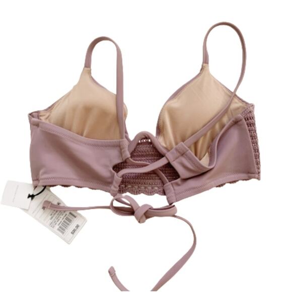 Shade & Shore Bikini Top Lavender Crochet Detail Tie Back Swimsuit Top Size 34B - Picture 4 of 12